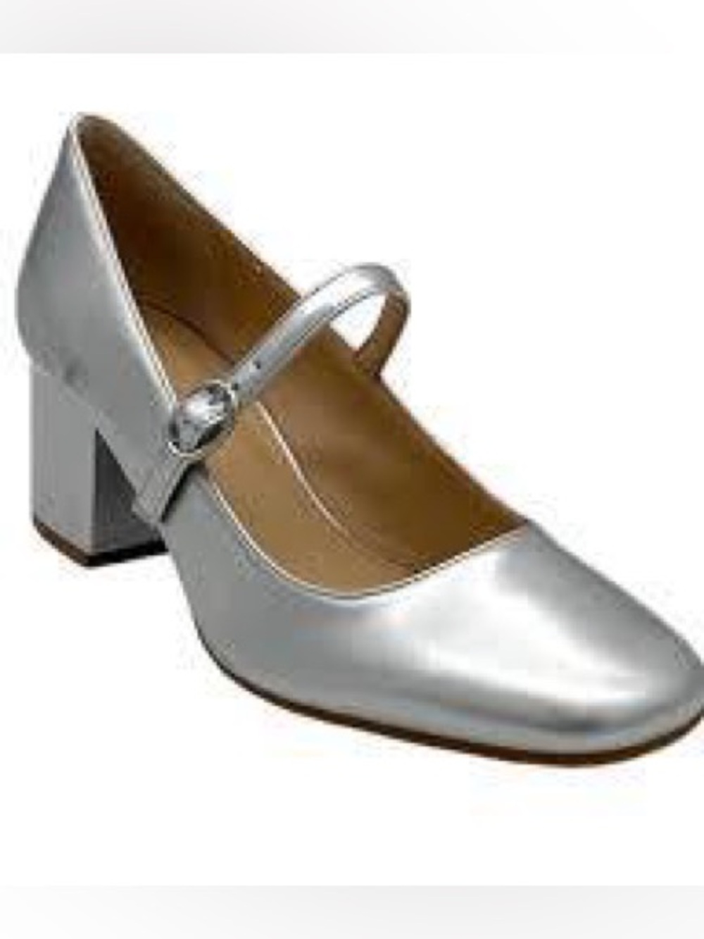 Silver Mary Jane Block Heel Pumps Copper Key